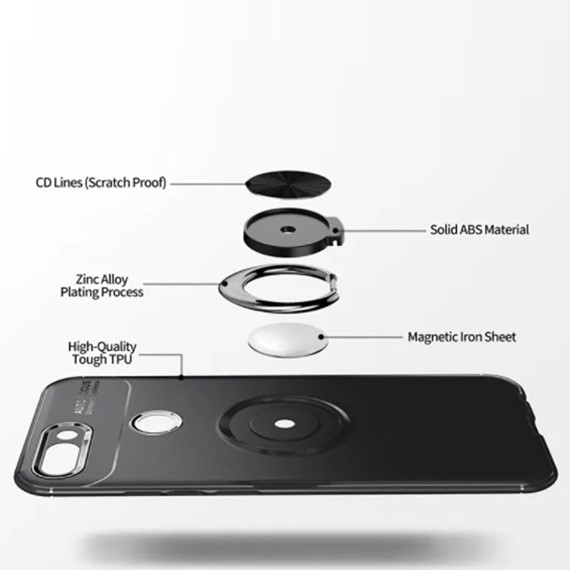 Oppo A5S CaseUp Finger Ring Holder Kılıf Siyah 3
